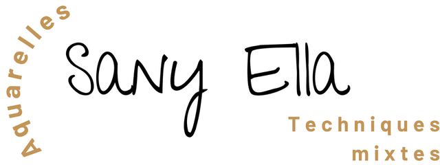 Logo Sany Ella fine art et créations. Aquarelle d'une femme nue allongée entourée de poissons imaginaires de couleurs vives et variées. Sany Ella est une aquarelliste dont la ligne artistique reflète ses émotions poétiques et apaisées mais néanmoins souvent critiques du monde. Elle s'inspire des thèmes de justesse, d’équilibre et de bien-être dans nos sociétés. Elle dénonce les systèmes qui nous limitent, comme le sujet de la beauté du corps des femmes rondes.