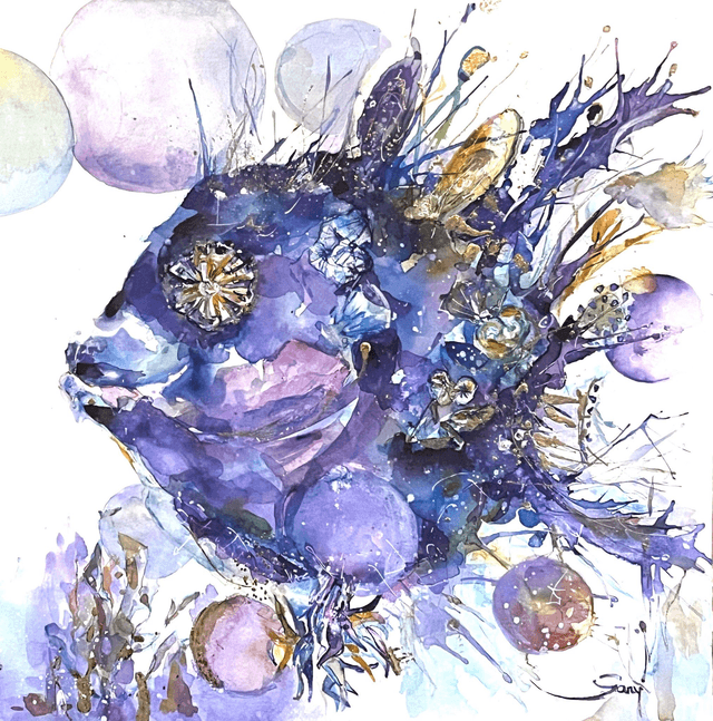 Visage marin violet &amp; doré I