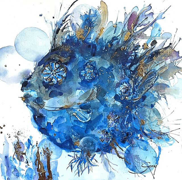 Visage marin bleu &amp; doré I